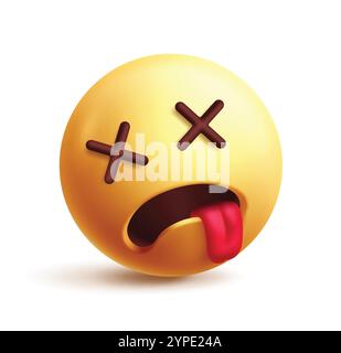 Personnage de clipart 3d emoji mort. Caractère emoji dans les yeux croisés, fatigué, épuisé, étourdi, inconscient, graphique d'expression faciale triste et déçu Illustration de Vecteur