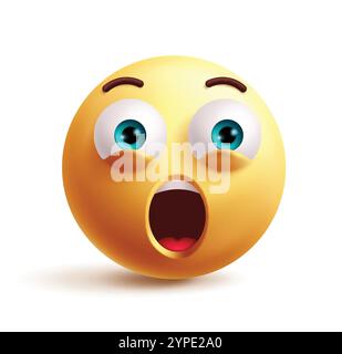 Caractère choquant emoji 3d clipart. Personnage emoji choqué en bouche ouverte, grands yeux, émerveillement, wow, émerveillé et fascinant expression faciale. Vecteur Illustration de Vecteur