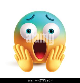 Surprise emoji 3d clipart personnage. Caractère emoji dans l'élément graphique choqué, bouche ouverte, étonné, étonné et wow expression faciale. Vecteur Illustration de Vecteur