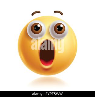 Surprise emoji clipart 3d personnage. Emoji visage personnage dans l'expression faciale choquée, wow, étonnée, étonnée, surprenante et curieuse avec la bouche ouverte Illustration de Vecteur