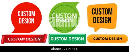 Conception personnalisée personnalisée faire des artisanats fait construire la demande de magasin de client tampon d'atelier badges colorés emblème étiquette autocollant bannière ruban bulle discours Illustration de Vecteur