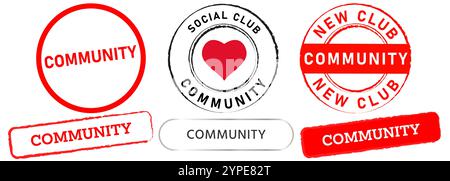 Club communautaire rejoindre l'équipe de relations sociales united unite union Human Group timbre rouge badges noirs bouton emblème bannière étiquette autocollant design icône set Illustration de Vecteur