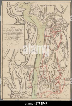 Plan von den Operationen der Koeniglichen Armee unter dem General Sir William Howe in Neuyorck und Ost-NeujerseÃ¿ gegen die Americaner unter Comando des General Washington, vom 12. Octobre bis 28. Novembre 1776 : wobeÃ¿ vorzÃ¼glich die affaire beÃ¿ White Plains AM 28. Octobre vorgestellt wird 1777 par Raspe, Gabriel Nicolaus, 1712-1785 Banque D'Images