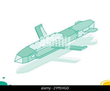 Missile militaire isométrique de croisière. Contour de l'objet isolé sur fond blanc. Missile de croisière à lancement aérien. Illustration vectorielle. Missile d'attaque terrestre. Illustration de Vecteur