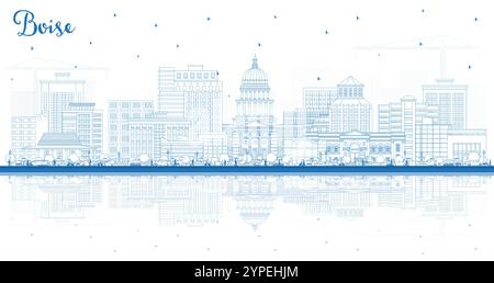 Esquissez Boise Idaho City Skyline avec des bâtiments bleus et des reflets. Illustration vectorielle. Boise USA paysage urbain avec des monuments. Illustration de Vecteur