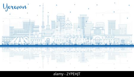 Modèle sans couture avec Outline Yerevan Armenia City Skyline avec bâtiments bleus. Illustration vectorielle. Paysage urbain d'Erevan avec des points de repère. Illustration de Vecteur