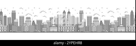 Modèle sans couture avec contour Philadelphia Pennsylvania City Skyline avec des bâtiments modernes et historiques isolés sur blanc. Illustration vectorielle. Illustration de Vecteur