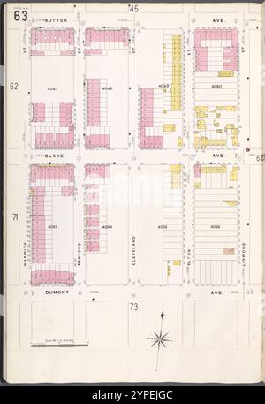 Brooklyn V. 8, plate No. 63 [Map Bounded by Sutter Ave., Linwood réunies, Dumont Ave., Warwick réunies] 1884 - 1936 Banque D'Images