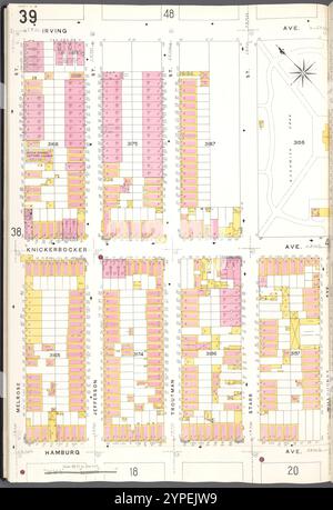 Brooklyn V. 9, plate No. 39 [Map Bounded by Irving Ave., Willoughby Ave., Hamburg Ave., Melrose réunis] 1884 - 1936 Banque D'Images