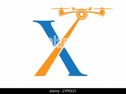 Lettre initiale X Drone logo concept pour la photographie modèle de vecteur de symbole Illustration de Vecteur