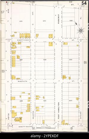 Brooklyn V. 11, plate No. 54 [Map Bounded by 86th équipé, Gatling PL., 92nd équipé, 5th Ave.] 1884 - 1936 Banque D'Images