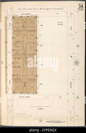 Brooklyn V. 11, 1918 of New Sheet Map No 34 [Map Bounded by 59th réunis, 2nd Ave., 63rd réunis, 1st Ave.] 1884 - 1936 Banque D'Images