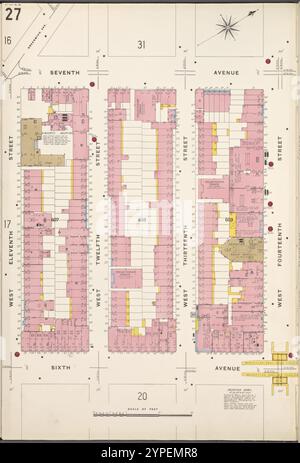 Manhattan, V. 3, plate No. 27 [Map Bounded by 7th Ave., W. 14th préparé, 6th Ave., W. 11th mis] 1884 - 1936 Banque D'Images