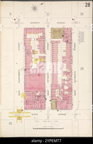 Manhattan, V. 3, plate No. 28 [Map Bounded by 7th Ave., W. 16th préparé, 6th Ave., W. 14th mis] 1884 - 1936 Banque D'Images