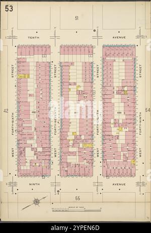 Manhattan, V. 5, plate No. 53 [Map Bounded by 10th Ave., West 49th préparé, 9th Ave., West 46th préparé] 1911 Banque D'Images