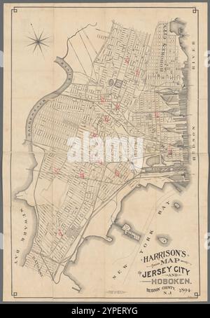 Carte de Harrison de Jersey City et Hoboken, comté d'Hudson, N.J. 1894 Banque D'Images