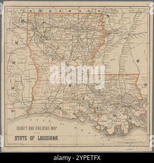 Carte du comté et du chemin de fer de l'État de Louisiane 1870 - 1880 Banque D'Images