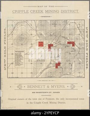 Carte du Cripple Creek Mining District 1892 par Bennett & Myers Banque D'Images