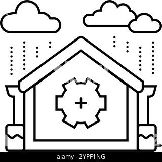 illustration vectorielle d'icône de ligne d'économie d'eau de récupération d'eau de pluie Illustration de Vecteur