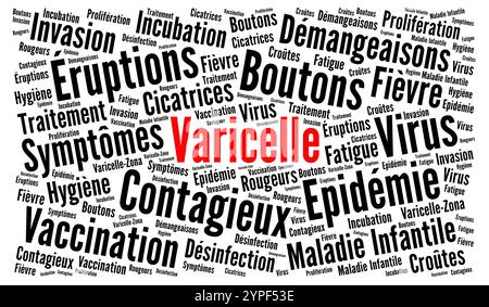 La varicelle ou la varicelle nuage de mot appelé varicelle en langue française Banque D'Images