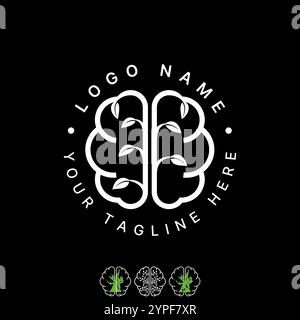 Conception de logo concept graphique créatif premium vecteur image stock graphique deux têtes de cerveau humain laisse la nature végétale à la typographie tech Smart excellence Illustration de Vecteur