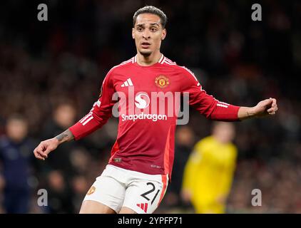 Manchester, Royaume-Uni. 28 novembre 2024. Antony de Manchester United lors du match de l'UEFA Europa League à Old Trafford, Manchester. Le crédit photo devrait se lire : Andrew Yates/Sportimage crédit : Sportimage Ltd/Alamy Live News Banque D'Images