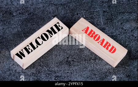 Bienvenue à bord symbole. Concept words Bienvenue à bord sur un beau fond gris. Beau fond gris. Accueil professionnel et motivant à bord du con Banque D'Images