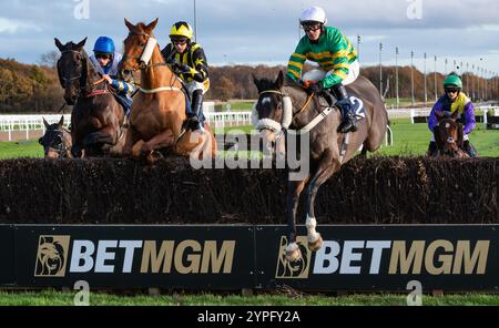 Newcastle, Royaume-Uni, samedi 30 novembre 2024 ; Ilikedwayurthinkin et le jockey Richie McLernon remportent le BetMGM handicap Chase pour l’entraîneur Ben Haslam et le propriétaire Mr J. P. McManus. Crédit JTW Equine images / Alamy. Banque D'Images