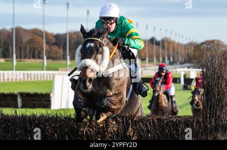 Newcastle, Royaume-Uni, samedi 30 novembre 2024 ; Ilikedwayurthinkin et le jockey Richie McLernon remportent le BetMGM handicap Chase pour l’entraîneur Ben Haslam et le propriétaire Mr J. P. McManus. Crédit JTW Equine images / Alamy. Banque D'Images