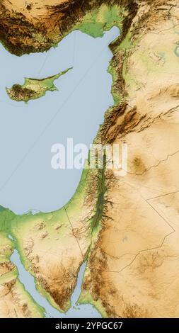 Carte physique du monde, vue satellite du moyen-Orient, Asie. Liban, Israël et Syrie. Reliefs et océans. rendu 3d. Banque D'Images