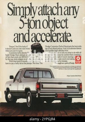 Publicité sur les pick-up Dodge Ram Cummins Turbo Diesel 1989 Banque D'Images