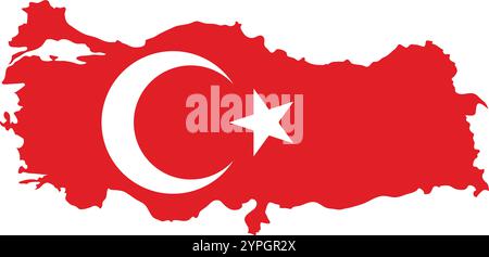 Turquie contour de la carte sur fond de drapeau national Illustration de Vecteur
