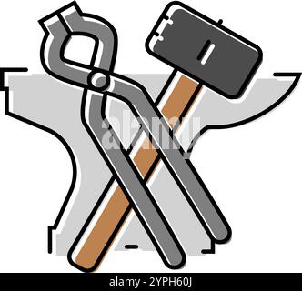 illustration vectorielle d'icône de couleur de forgeron d'artiste en métal Illustration de Vecteur