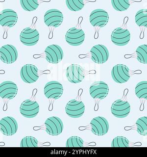 Motif sans couture avec boules de Noël sarcelle avec des motifs de lignes subtiles sur un fond bleu clair. Parfait pour le papier d'emballage festif et la décoration. Illustration de Vecteur
