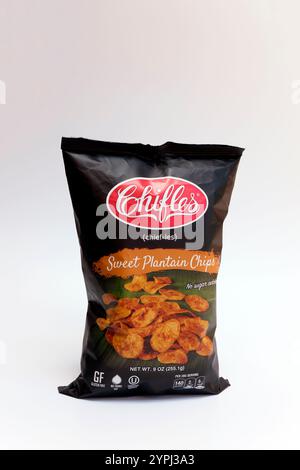 Sac de Chifles Sweet plantain Chifles. Naturellement sucré sans sucre ajouté. Banque D'Images