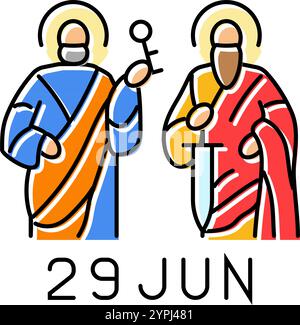 st pierre et st paul festin catholique illustration vectorielle d'icône de couleur de vacances Illustration de Vecteur