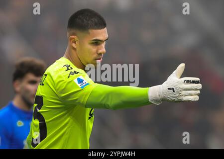 Milan, Italie. 30 novembre 2024. Italie, Milan, 2024 11 30 : Devis Stiven Vasquez (Empoli) donne des conseils aux coéquipiers en première mi-temps lors du match de football AC Milan vs Empoli FC, Serie A Tim 2024-2025 jour 14, stade San Siro. Italie, Milan, 2024 11 30 : informations de presse sur le match de football AC Milan vs Empoli FC, Serie A Tim 2024-2025, jour 14 au stade San Siro (crédit image : © Fabrizio Andrea Bertani/Pacific Press via ZUMA Press Wire) USAGE ÉDITORIAL SEULEMENT! Non destiné à UN USAGE commercial ! Banque D'Images