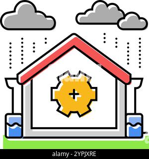 illustration vectorielle d'icône de couleur d'économie d'eau de pluie de collecte d'eau Illustration de Vecteur