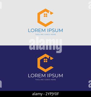 Lettre initiale C avec House for Real Estate construction logo Design Vector Illustration de Vecteur