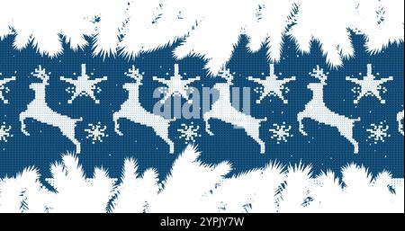 Image de neige tombant sur le motif de noël avec des branches de sapin Banque D'Images