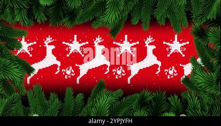 Image de neige tombant sur le motif de noël avec des branches de sapin Banque D'Images