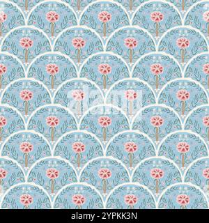 Motif indien sans couture de chintz. Fond sans fin de fleur moderne Saint-Jacques. Couverture de répétition florale rétro. Ornement continu bleu et rose de ferme. Motif de fleur sauvage textile numérique dessiné par vecteur à la main. Illustration de Vecteur