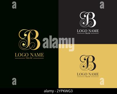 La lettre dorée B comme symbole. La conception initiale de la lettre B dans un format vectoriel d'or haut de gamme. Comme signe, imprimez un timbre avec les initiales du monogramme. Illustration de Vecteur