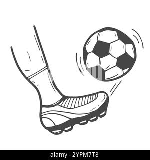 Illustration d'esquisse du pied d'un joueur de football sur le ballon de football Illustration de Vecteur