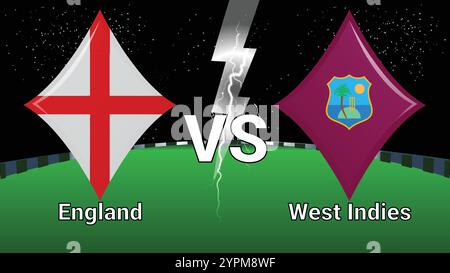Match Stadium et Sky Stars Thunder Flash avec England vs West Indies Illustration de Vecteur