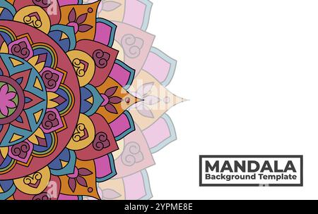 Modèle de fond vectoriel avec la conception de motif mandala ornemental, bannière mandala fleur décorative avec place pour les textes Illustration de Vecteur