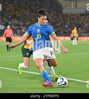 Gold Coast, Australie. 1er décembre 2024, la brésilienne Maria Sampiao lors du match amical international, Australie - Brésil. Crédit : Kleber Osorio/Alamy Live News Banque D'Images