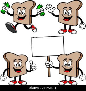 Jeu de caractères de pain 02, illustrations vectorielles dessinées à la main, isolé sur fond transparent Illustration de Vecteur