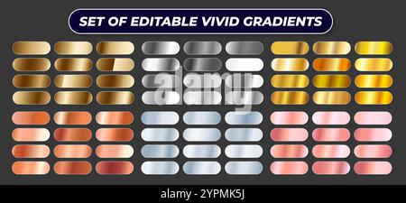 Ensemble de dégradés d'or, d'argent, de métal, de bronze et de rose Illustration de Vecteur