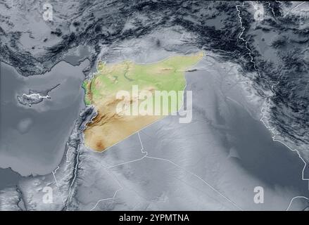 Carte physique de la Syrie, vue satellite du moyen-Orient, Asie. Liban, Israël. Reliefs et océans. rendu 3d. Élément NASA Banque D'Images